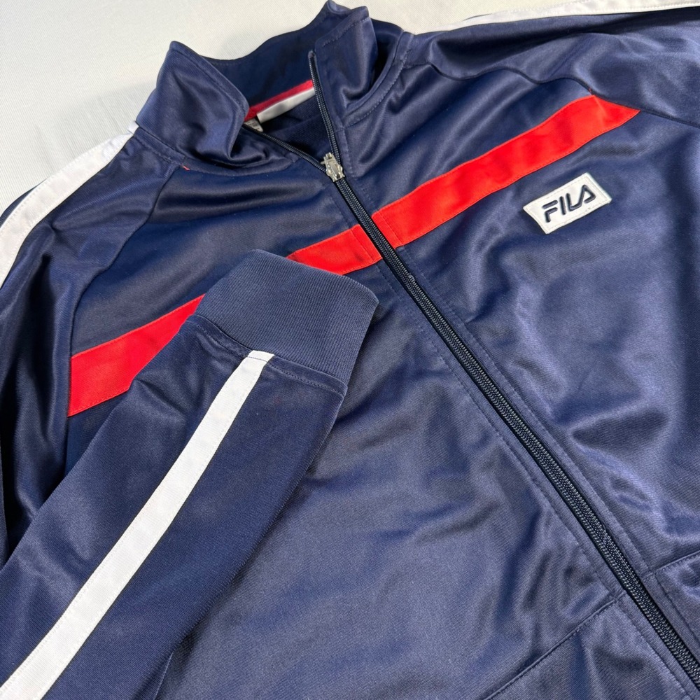 Fila Track Jacket Navy Red White Full Zip Athletic Mens Size L